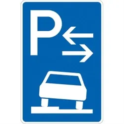 Verkehrsschild VZ315-53, Parken halb auf Gehwegen links (Mitte), Alu, RA1, 420x630 mm