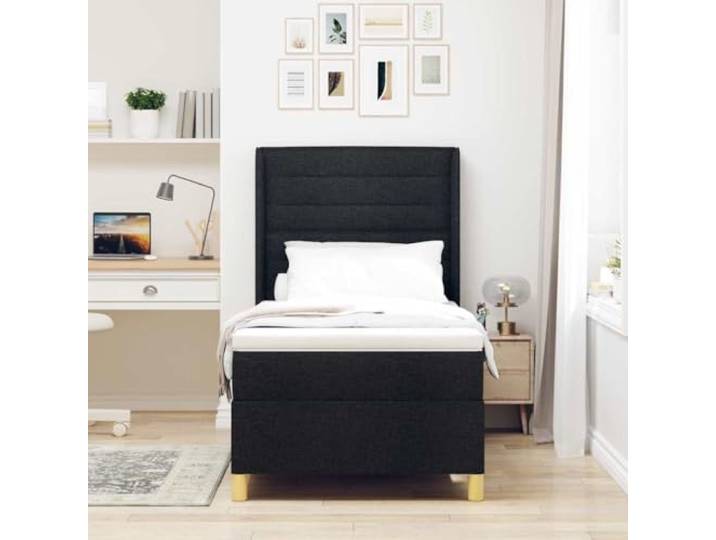 KTHLBRH Boxspringbett mit Matratze schwarz 80 x 200 cm Stoff Verstellbares Kopfteil, goldene Beine, Holzrahmen, stabiler Stand, einfache Wartung