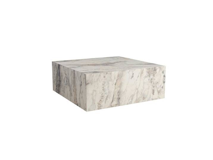 Table basse carrée décor marbre blanc 90 x 90 cm