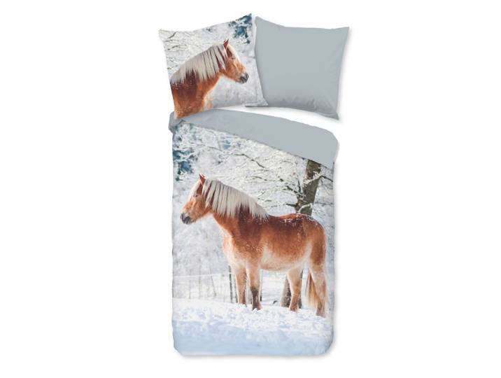 Good Morning Kinderdekbedovertrek haflinger paard in de sneeuw - Multi - (135x200 cm) - Katoen Flanel