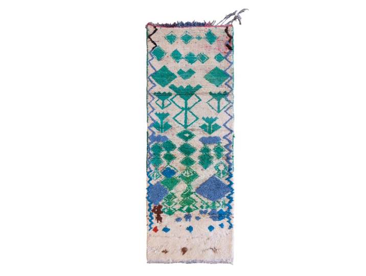 Tapis berbere marocain pure laine vert 91 x 249 cm