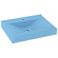 Helloshop26 - Waschbecken mit Hahnloch Aufsatzwaschbecken Badezimmerwaschbecken Küche Wohnbereich 60 x 46 cm matte hellblaue Keramik 02_0002764