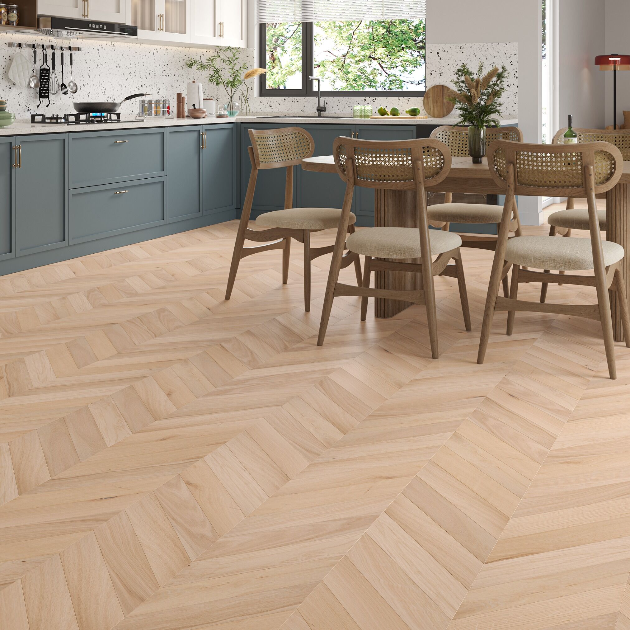 Luxury Flooring Chevron Light Engineered Oak Smooth & Unfinished Flooring - 14mm x 510mm x 90mm