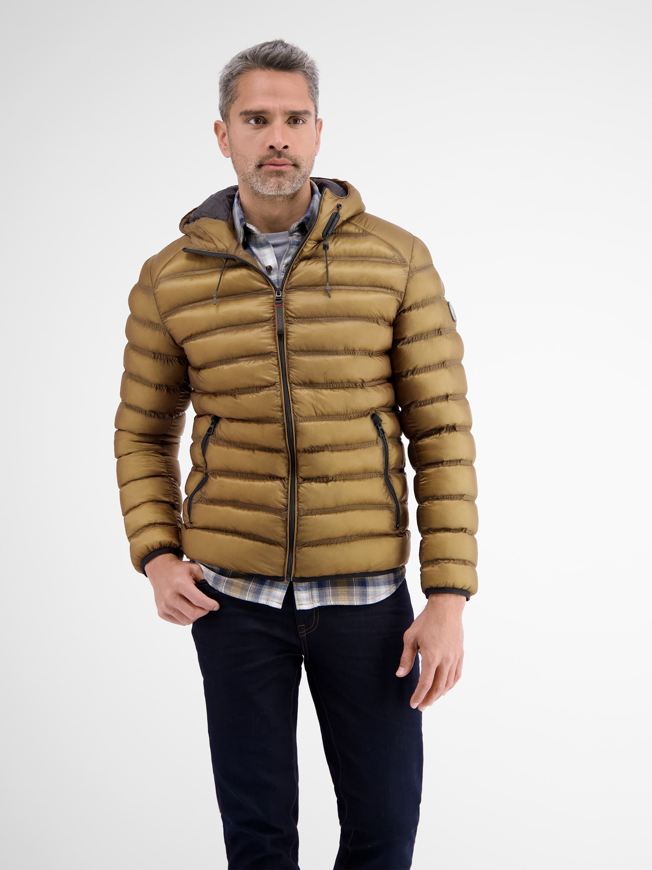 Steppjacke LERROS "Steppblouson mit Kapuze", Herren, Gr. L, braun, 100% Nylon, Jacken Steppjacke braun L