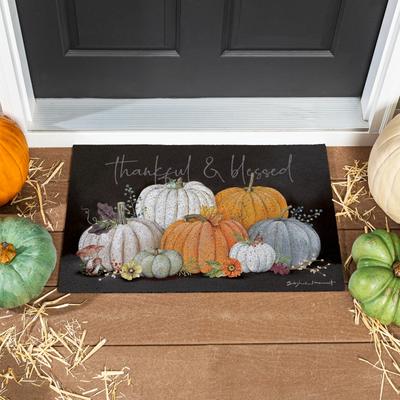 Evergreen "Beauty Of Fall PVC Trapper Door Mat, ""Thankful & Blessed"" - 28"" x 16"""