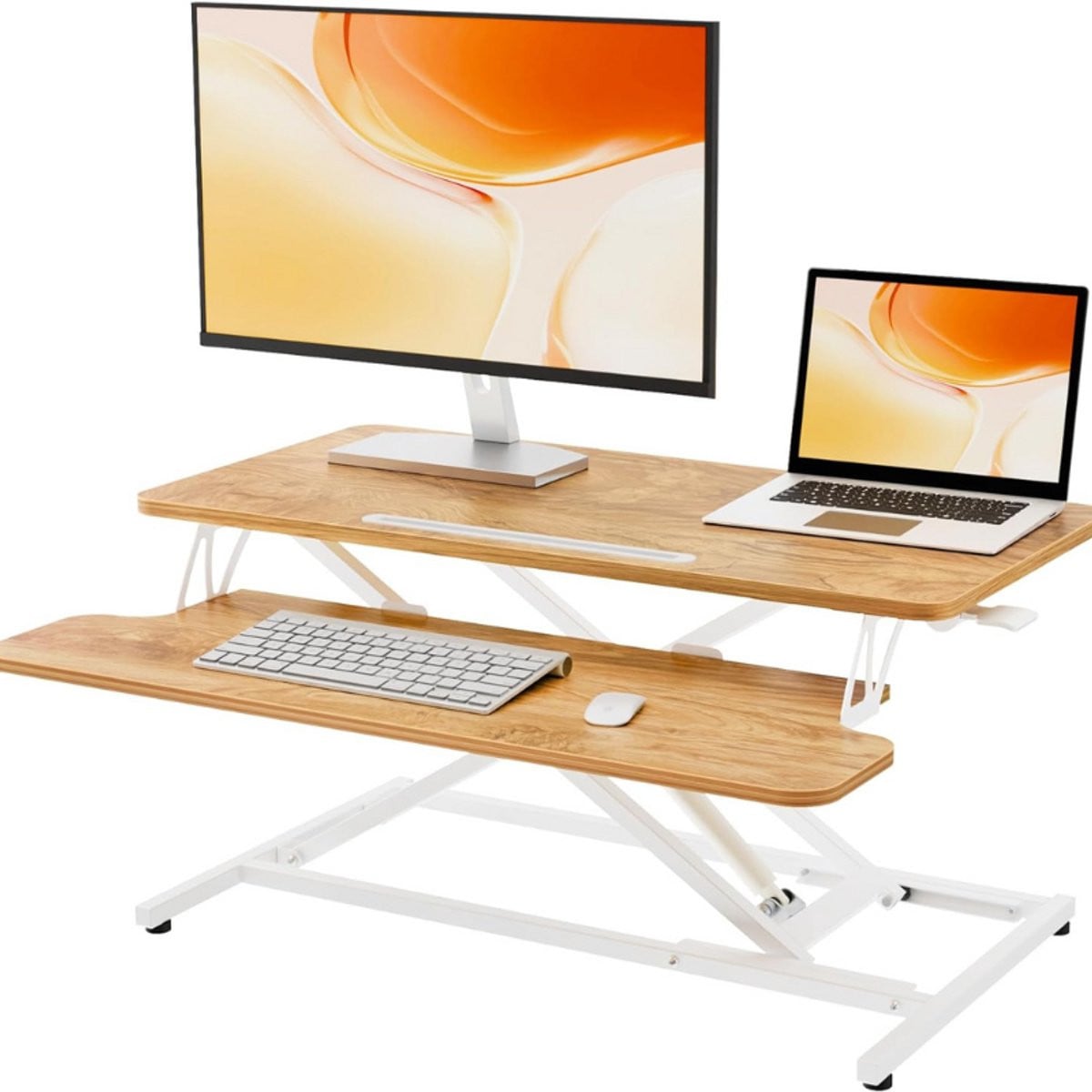 ERGOMAKER Verstelbare Zit-Sta Bureau Converter - Werkstation Riser voor Dubbele Monitor - Breedte: 64 cm - Licht Rustiek Bruin
