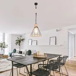 Hängeleuchte Pendellampe Hanfseil Kette Wohnzimmer Pendelleuchte im Käfig Design, Metall schwarz, 1x E27 Fassung, DxH: 19,5x120 cm