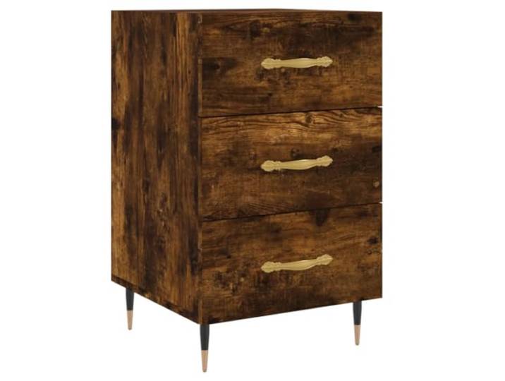 HGLADYU Nachttisch Räuchereiche 40x40x66 cm Holzwerkstoff mit Schubladen und Metallfüßen, moderner Nachtschrank für Schlafzimmer