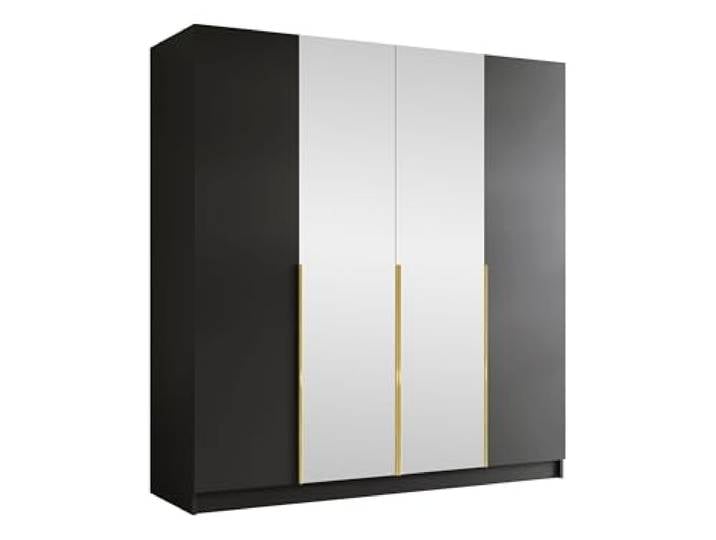 Mirjan24 Kleiderschrank mit Spiegel, Einlegeböden und Kleiderstange Salkor II, Vielseitiger Drehtürenschrank, Elegantes Kleiderschrank 4-türig (Schwarz/Schwarz + Gold)