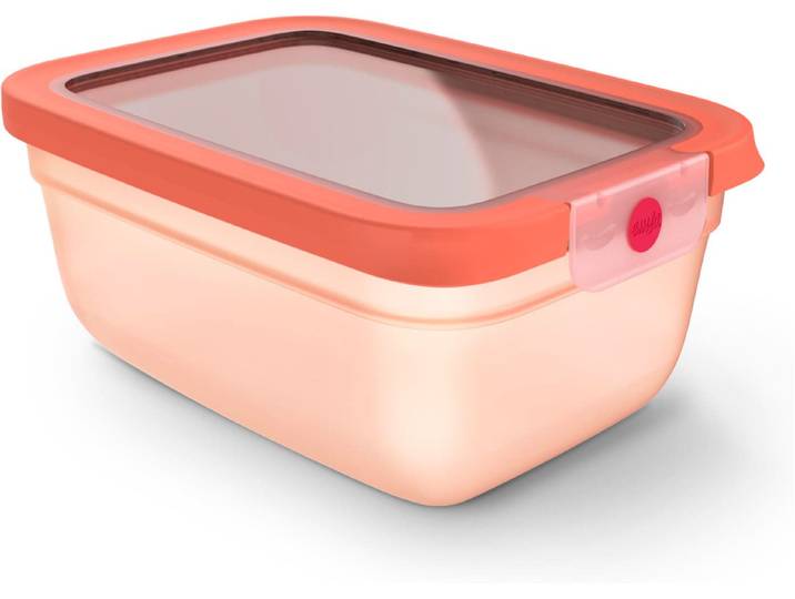 Frischhaltedose EMSA oneClick , rosa (orange), B:15,95cm H:9,44cm L:21,73cm, Polyprophylen (PP), Lebensmittelaufbewahrungsbehälter, Frischhaltedose, verschlossen mit nur 1 x Klick, 100% dicht, made in Germany