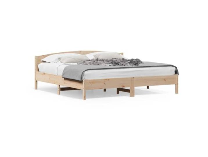 PUGYNBK Massivholzbett aus Kiefernholz, 180 x 200 cm Lattenrost im Lieferumfang enthalten, Kopfteil aus Kiefernholz, Unterstützung für den Rücken, ohne Matratze