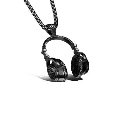 Kette mit Anhänger FIRETTI "Schmuck Geschenk Kopfhörer, strukturiert", schwarz, Halsketten, Herren, Edelstahl, L: 55 B: 3mm, B:3mm