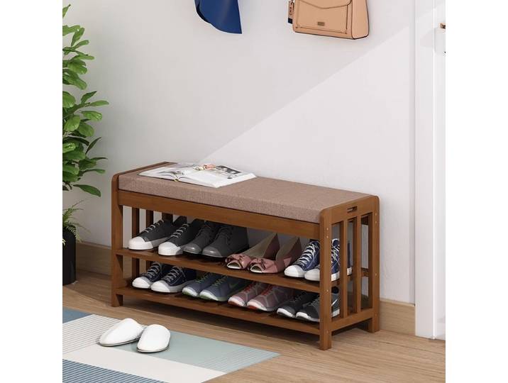 Banc d'entrée rembourré avec rangement, ottoman, siège coussiné, organisateur de chaussures, banc de vestiaire moderne et compact