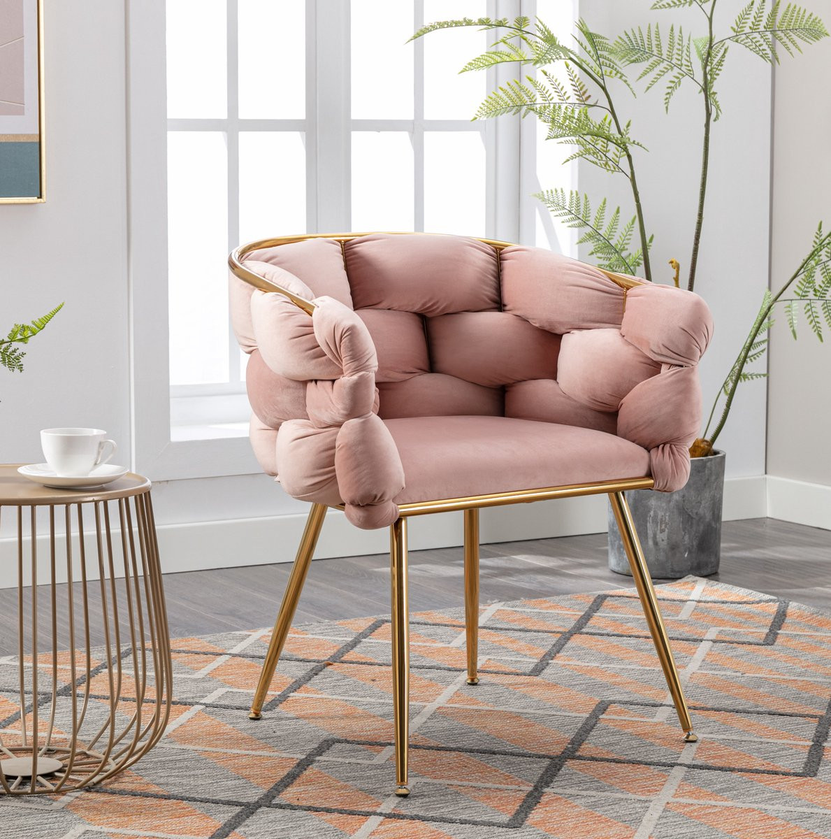 FloraGrace Fauteuil - Moderne 1-Zits Make-upstoel met Armleuningen - Roze