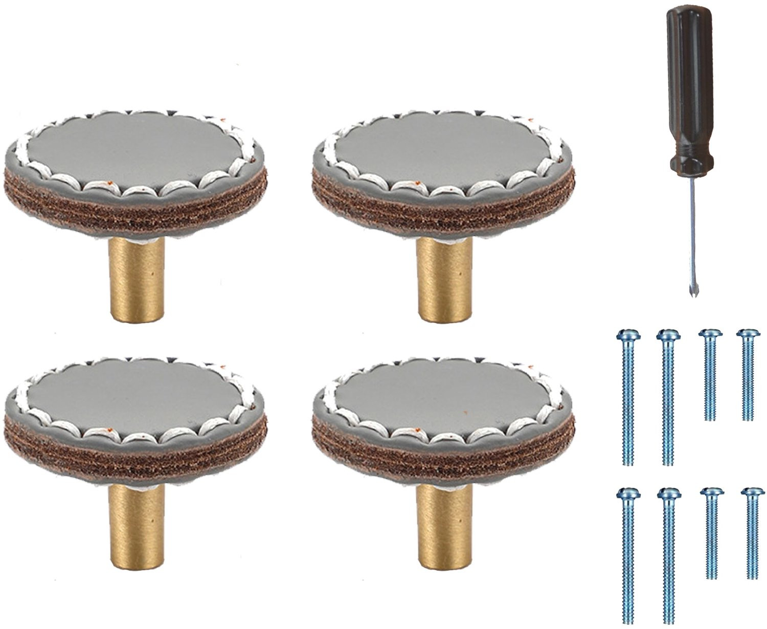 Set van 4 grijze leren kastknoppen voor meubels