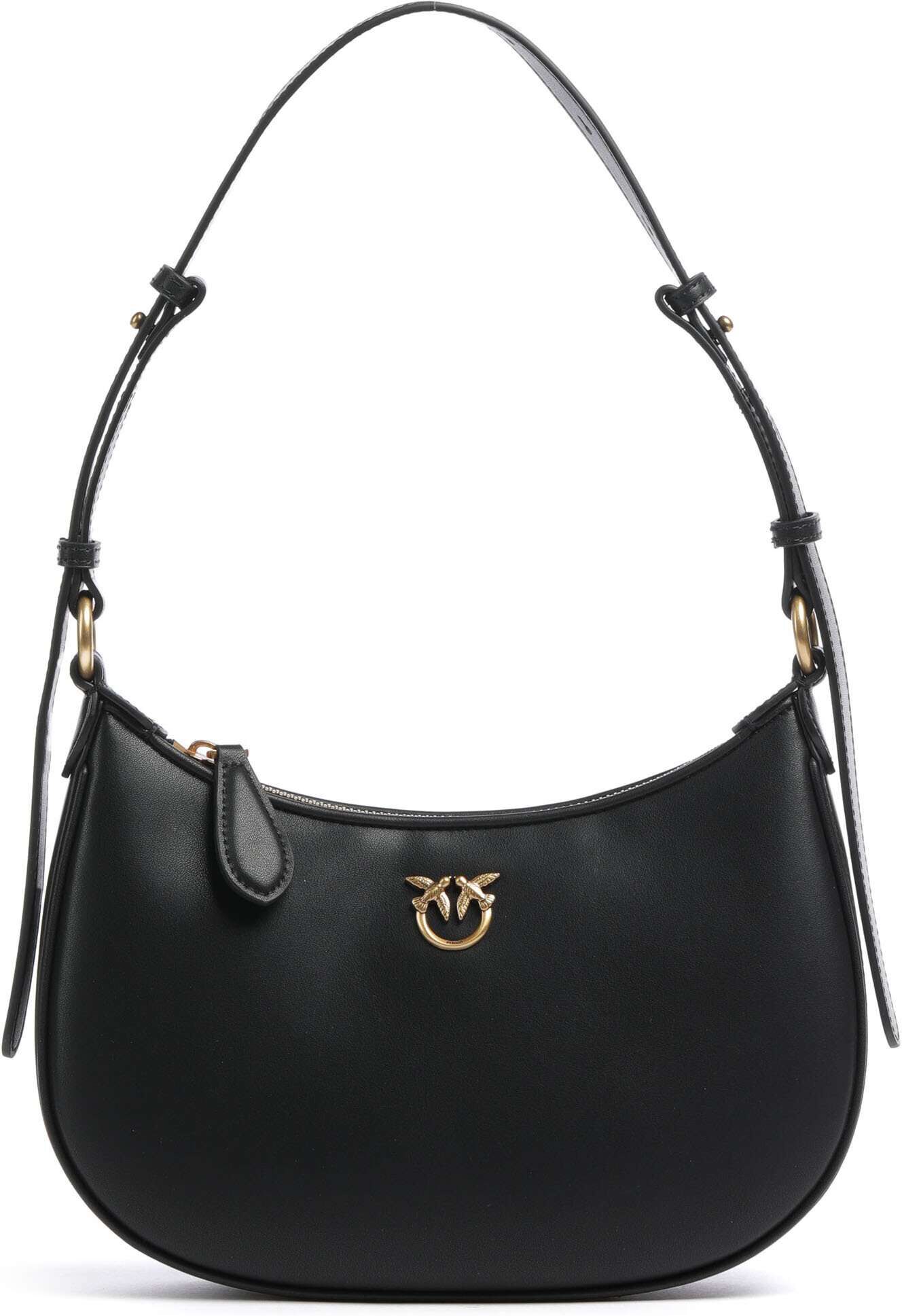 Pinko Half Moon Mini Schultertasche aus Leder, schwarz