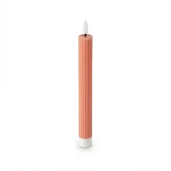Relaxdays LED Stabkerzen, 2er Set, HxD: 25 x 2 cm, flackernde Flamme, Echtwachs, Rillen, flammenlose Kerzen, altrosa