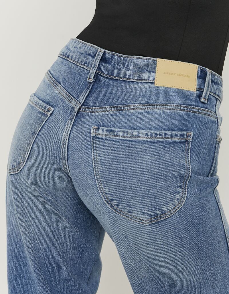 Low-rise-Jeans TALLY WEIJL "SPADEPALLAS", Damen, Gr. 40, N-Gr, medium indigo wash usedeffects, Denim/Jeans, Obermaterial: 69% Baumwolle, 30% Lyocell, 1% Elasthan, Abriebeffekte, straight fit lang, Jeans Low-rise-Jeans, Baumwollmischung, Low-Waist mit gera