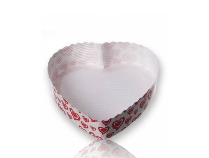 Papier-Backform Herz 420 ml, 600 Stück, Weiß-Rot Aluminiumfrei, backofenfest, tiefkühlgeeignet und lebensmittelecht – dekorative Herzform für Kuchen und Desserts