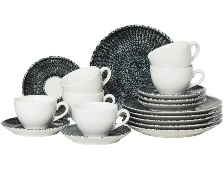 Kombiservice THOMAS PORZELLAN Sandora Darkblue Set 18-tlg./Kombi , schwarz-weiss (weiß, dunkelblau), 18, Porzellan, Geschirr-Sets, Kombiservice