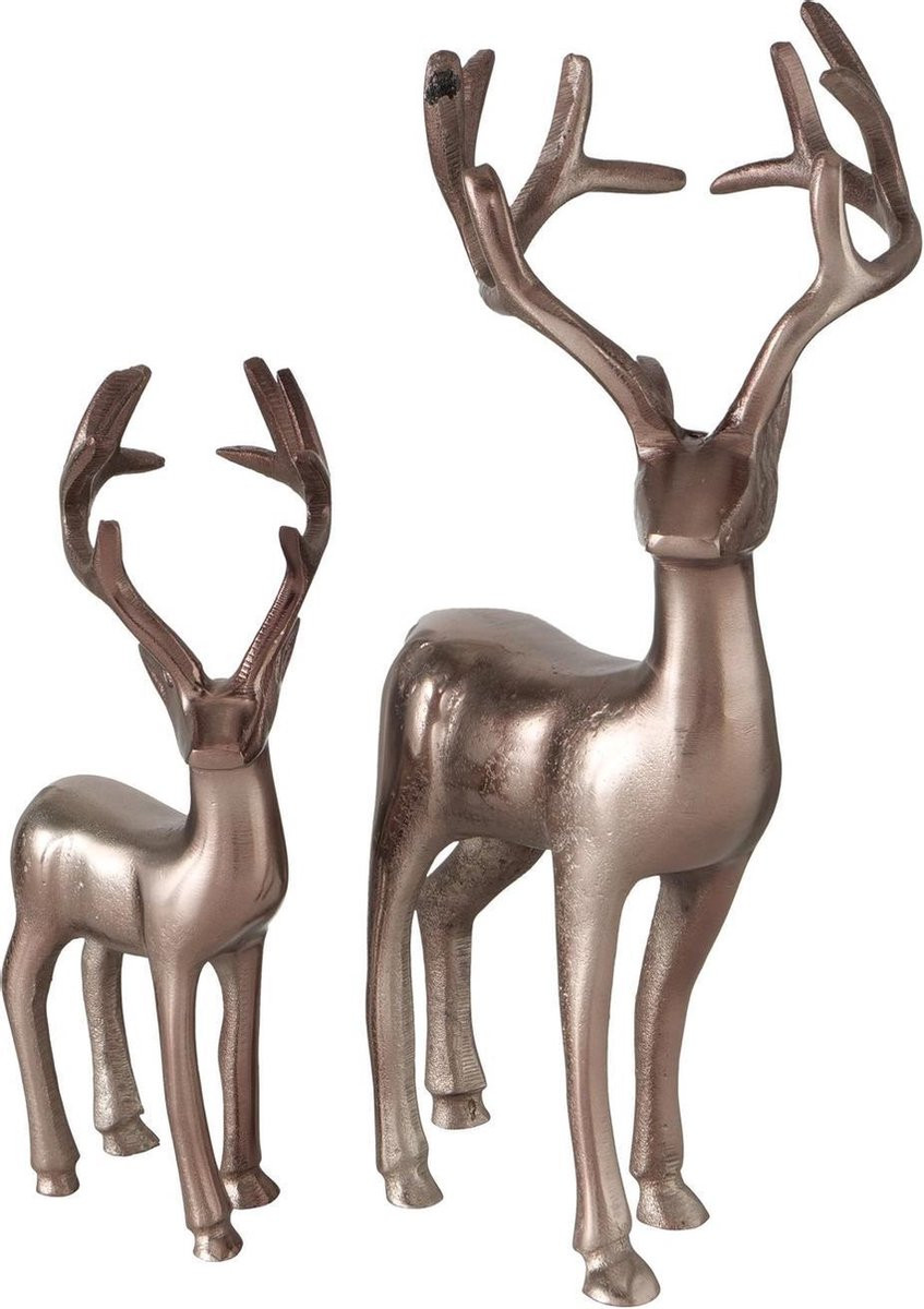 Boltze Set van 2 Hert Beelden Winter - Koper - Hoogte: 34 cm