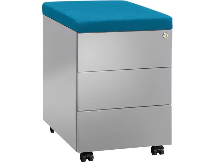 Caisson mobile métal 3 tiroirs aluminium avec coussin turquoise - Caissons mobiles - Bruneau