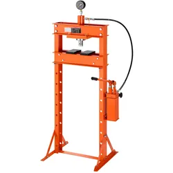 VEVOR Hydraulische Werkstattpresse 20 t Zweistufige Handpumpe 9 Höhenstufen für Biegen, Richten, Pressen von Kreuzgelenken und Lagern, mit Manometer, H-Rahmen und 48-mm-Pressstempel für Werkstätten