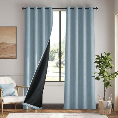 LightInthebox Curtain Drapes Linen Look 100% Blackout Curtains Coated Cotton Linen Fabric Natural Textured Drapes for Home Decor and Privacy