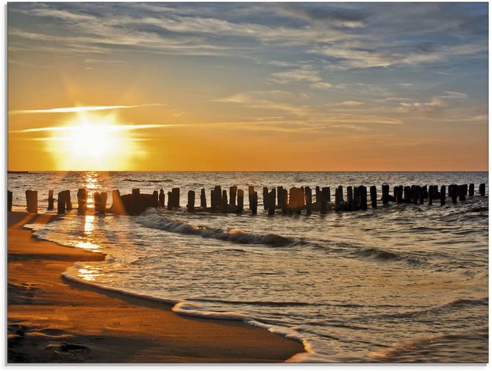 Glasbild ARTLAND Schöner Sonnenuntergang am Strand , orange (farbe bild(er): orange), B:60cm H:45cm, Bilder, Glasbild, in verschiedenen Grössen