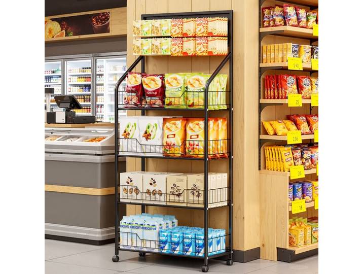 Étagère de Rangement Cuisine Étagère de présentation pour snacks 4 Niveaux sur Roulettes pour Cuisine/Cellier 60*27*140cm