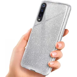 Xiaomi Mi 9 Explorer Hülle Glitzer Silber – ONEFLOW Glitter Case, 3in1 Silikon, Funkelnd, Stoßfest, Dünn, Sparkle-Silver