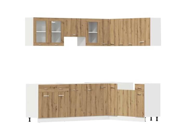 CATRP-Flower Stand 11-teiliges Küchenmöbel-Set aus Eiche Schränke mit verstellbaren Füßen, Holzwerkstoff, Aufbewahrung von Schüsseln und Töpfen, einfache Wartung