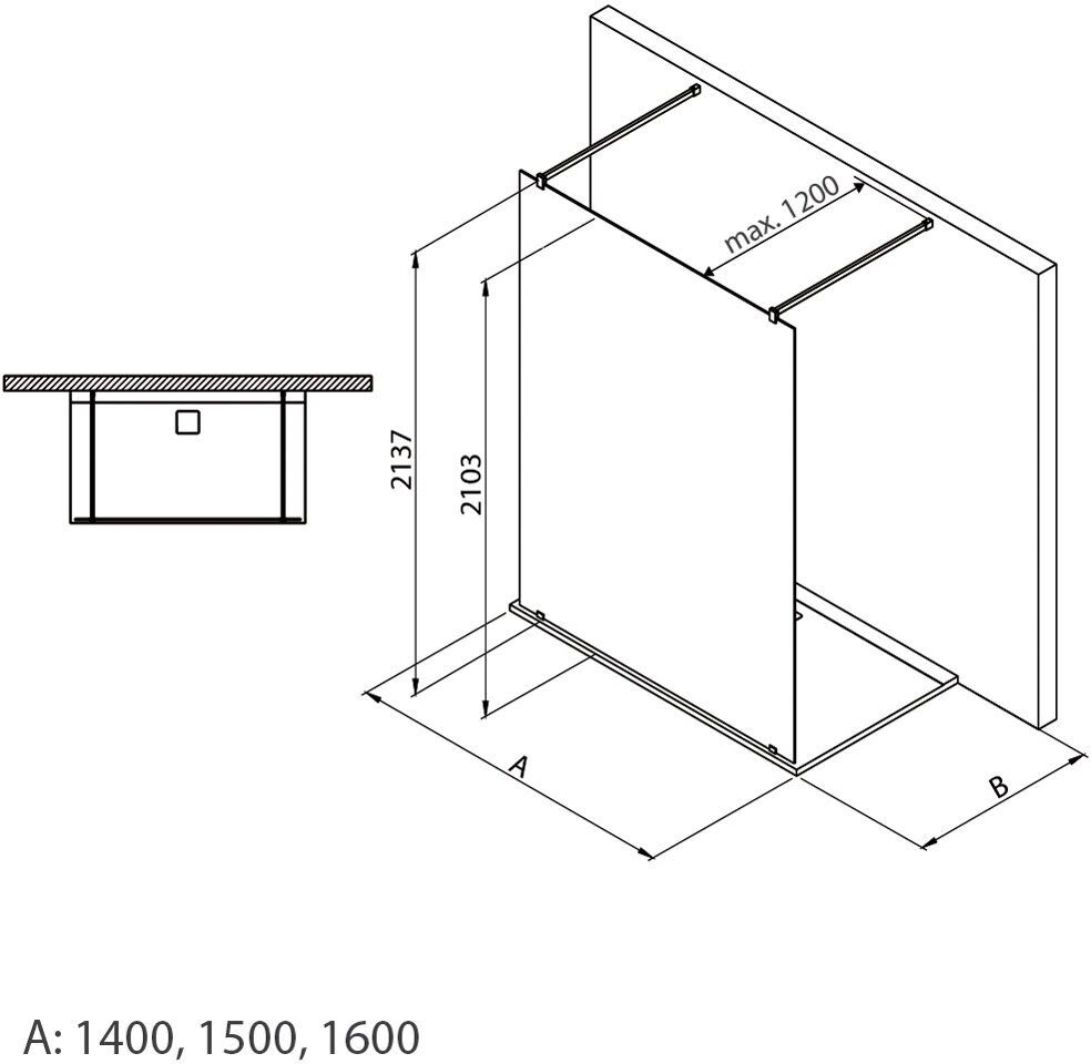 Hoesch ONE&ONE Walk-In Vorwandversion 150 cm
