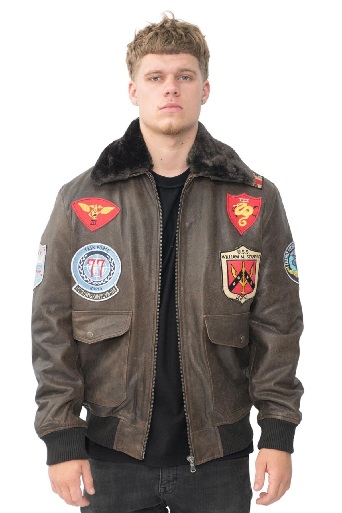 Bruin leren Amerikaanse pilotenbomberjack voor heren - Warschau