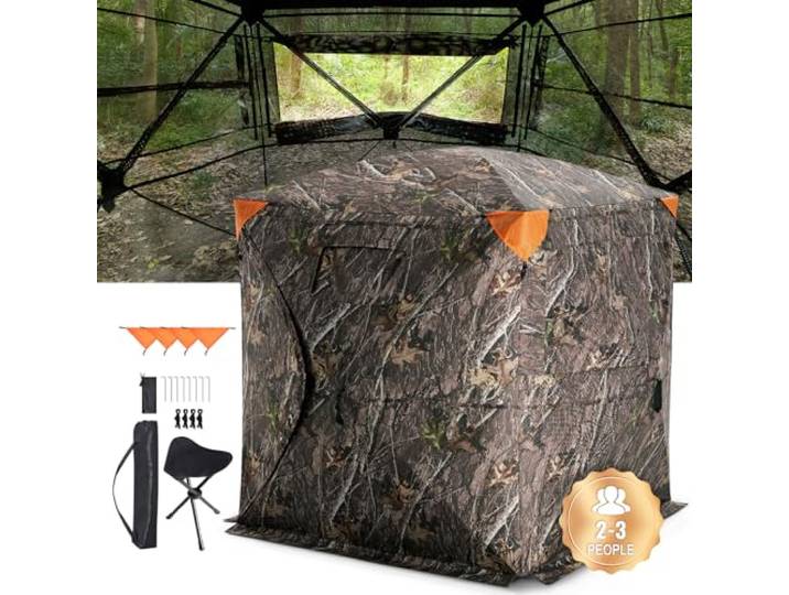 VEVOR Store de chasse\, 270°\, store de sol pop-up pour 2-3 personnes avec sac de transport\, tente de chasse portable et résiliente\, maille transparente unidirectionnelle pour chasse à la dinde\, au cerf