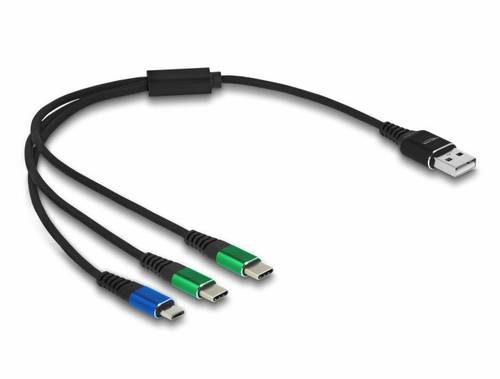 Delock USB-Kabel USB 2.0 USB-A Stecker, USB-C Stecker, USB-C Stecker, USB-Micro-B Stecker 0.30m Schwarz 87883