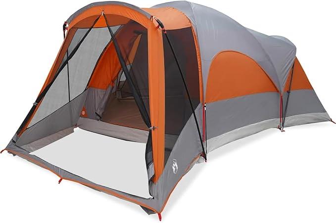 Tunnel-Familienzelt 8 Personen Grün, 185T Polyester mit PolyurethanBeschichtung, wasserdicht & Winddicht, 3 Kabinen, Vorzelt - für Camping, Festival & Outdoor