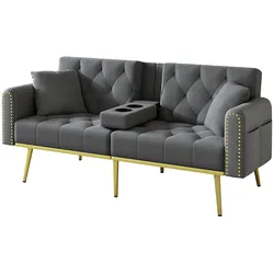 OKWISH Schlafsofa 175x80x73 mit verstellbarer Rückenlehne, multifunktionales Bettsofa, Samt Couch mit Metallbeinen, modernes Wohnzimmermöbel Grau