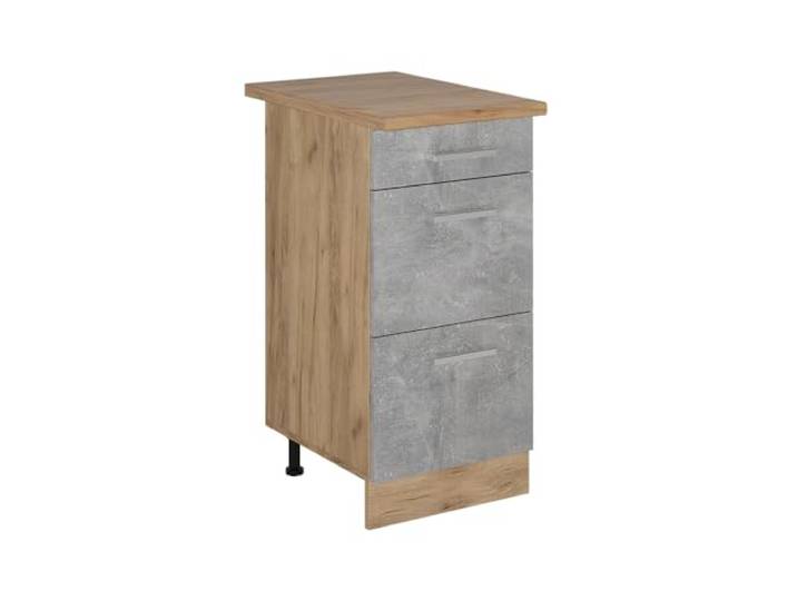 Vicco Küchenunterschrank R-Line, Beton, 40 cm 3 Schubladen · Arbeitsplatte Eiche · Höhenverst. Füße · Leichter Zugriff · Frei kombinierbar