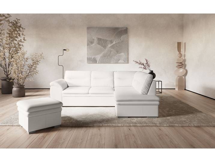 Ecksofa COTTA Leandra L-Form , weiß (altweiß), B:250cm H:88cm T:90cm, NaturLEDER: Bitte beachten Sie, dass Lederbezüge mehr Nähte aufweisen als Stoffbezüge.;Kunstleder Softlux;NaturLEDER (echtes Rindsleder) in Sitz und Rücken.;Luxus-Microfaser (100% Polyester), Sofas, Ecksofa, wahlweise mit Schlaffunktion & Bettkasten