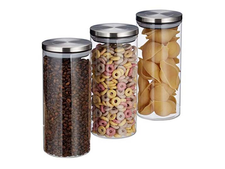 Relaxdays 10027999 Pots de Stockage Jeu de 3\, 1l\, étanche à l’air\, Couvercle Acier INOX\, Epices\, Riz et thé\, Contenant Cuisine