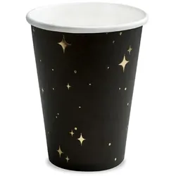 PartyDeco 6 Becher schwarz mit Muster gold