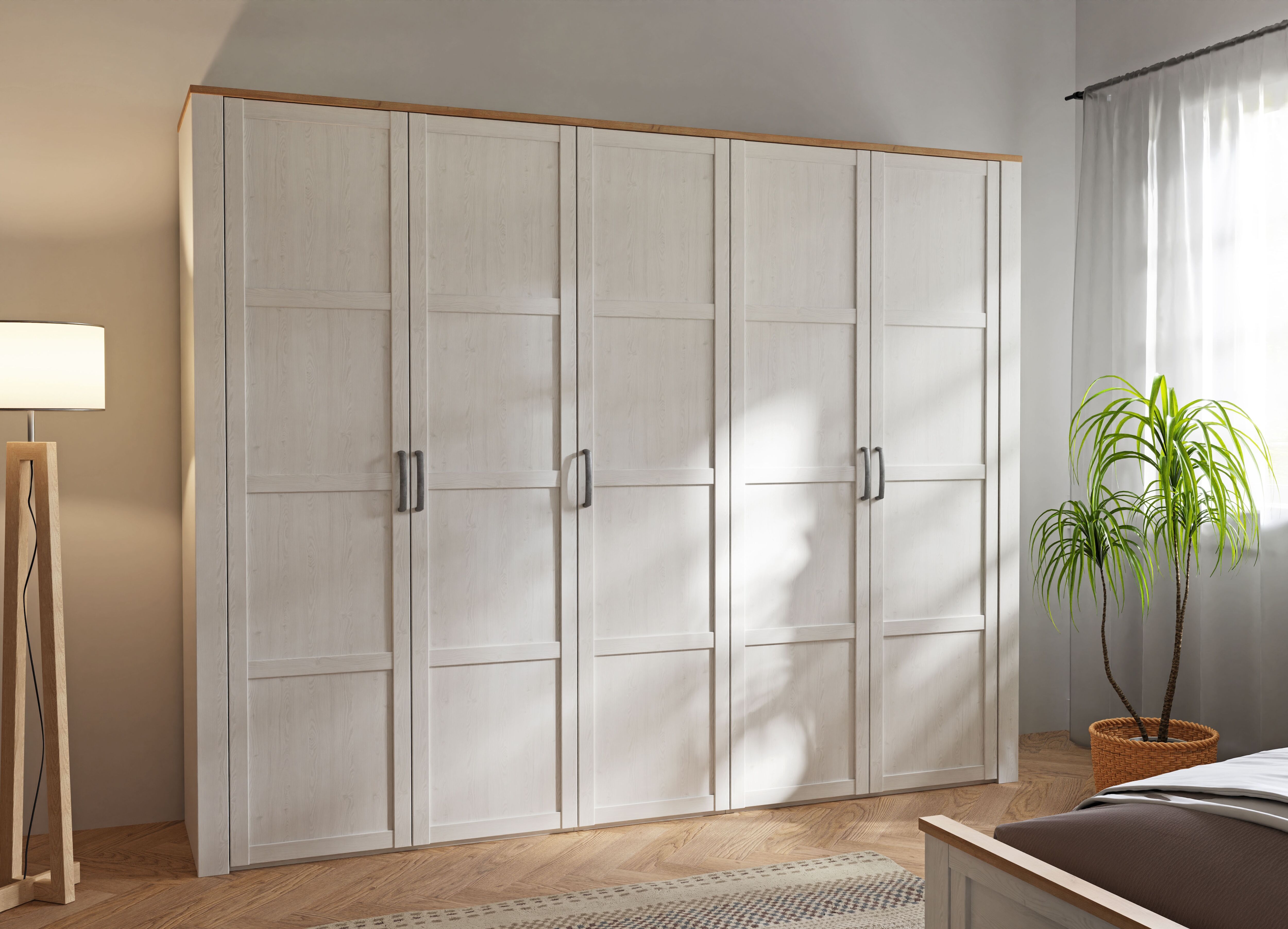Kleiderschrank FORTE "Bohol", weiß (riviera eiche, sibiu lärche hell), B:265,6cm H:214cm T:59,6cm, Schränke, Kleiderschrank, Höhe 214 cm, 5türig, SoftClose