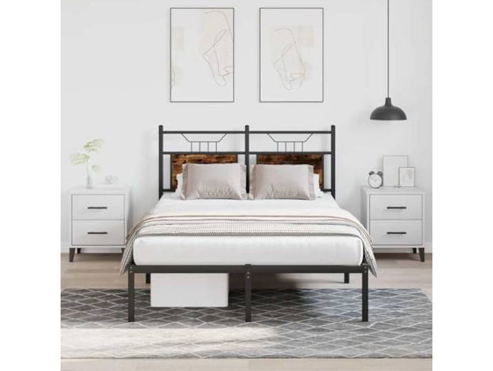 Bettgestell Räuchereiche 120x200 cm, ohne Matratze Stahlrahmen, Lattenrost, Kopfteil, Stauraum unter dem Bett, Holzwerkstoff