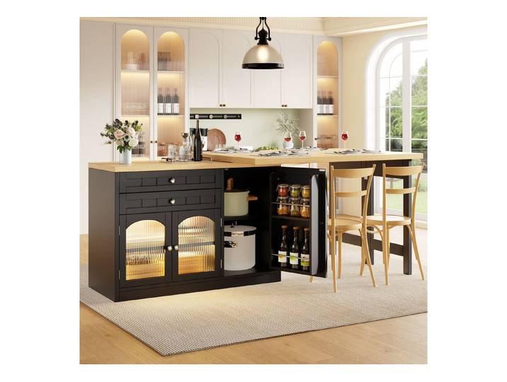 i@home Bartisch Ausziehbarer Kücheninsel-Esstisch (Packung Set), 120–194cm, 360° drehbare Tischplatte