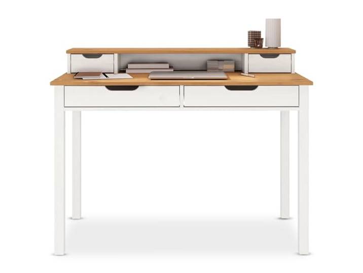 IDIMEX Schreibtisch Raul mit 4 Schubladen aus Massivholz, Eiche/weiß - Bürotisch mit Stauraum und Nische, Home-Office-Schreibtisch, PC-Tisch mit Aufsatz