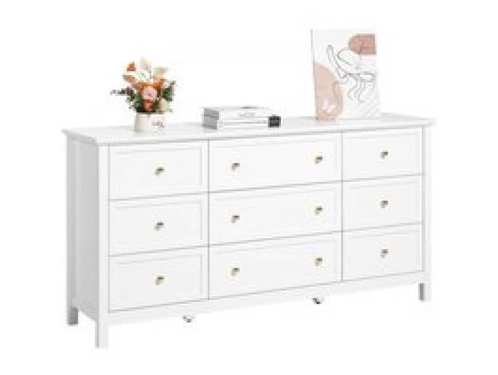 VEVOR Kommode mit 9 Schubladen, Holzkommode mit Schiebe- und Kippschutz, minimalistischer Retro-Schubladenschrank TV-Ständer, Organizer für Wohnzimmer Schlafzimmer Eingangsbereich (weiß)