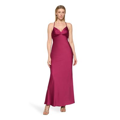 Abendkleid VERA MONT "Damen schmal geschnitten", Damen, Gr. 38, Normalgrößen, schwarz fuchsia, Satin, Obermaterial: 100% Polyester. Futter: 100% Polyester, figurbetont lang, Kleider Abendkleid