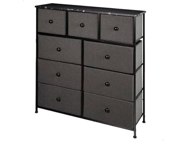 AKTIVE Max Home Mehrzweck-Schlafzimmerkommode, 9 leichte Stoffschubladen, 100 x 30 x 100 cm, Stahlrahmen, Holzplatte, Grau/Schwarz, mit Nivelliersystem, Organisation, Aufbewahrung (18406)