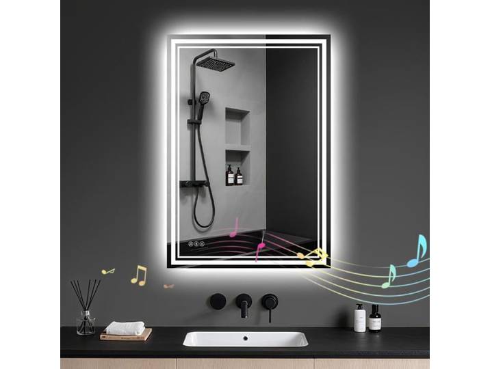 Miroir De Salle De Bain Avec Lumière Led:45X60Cm-Fixation Murale-Bluetooth-Miroir De Salle De Bain Avec Prise Rasoir Anti-Bu[CA48]